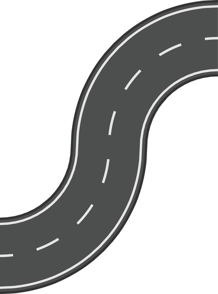 Winding road with dashed white lines extending into the distance against a clean white backdrop, creating a sense of journey and travel vector