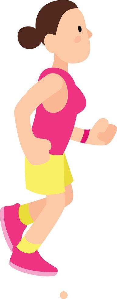Woman gracefully runs, showing the benefits of regular exercise for health and well being. Inspiring illustration of a sporty female runner in vibrant sportswear vector