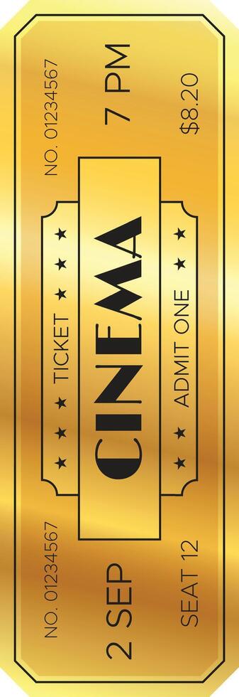 Get ready for a golden cinema ticket to a 7 pm movie screening on 2 september. Enjoy the film magic for 8.20 in seat 12. vector
