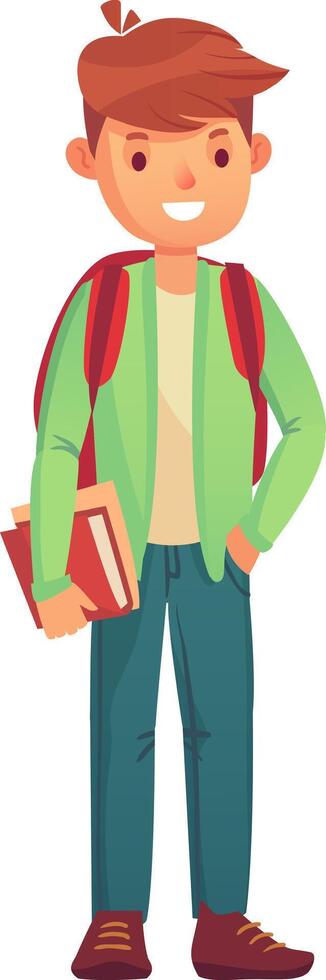 Happy student carrying books and a backpack, ready for education and learning, embodies academic success and the joy of studying vector