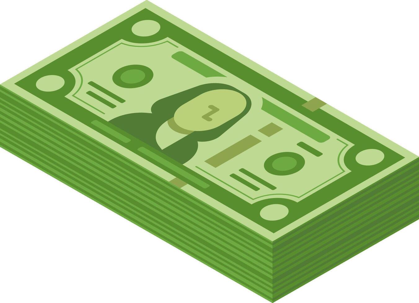 Isometric illustration of a stack of green dollar bills, symbolizing financial success, savings, and investment growth vector