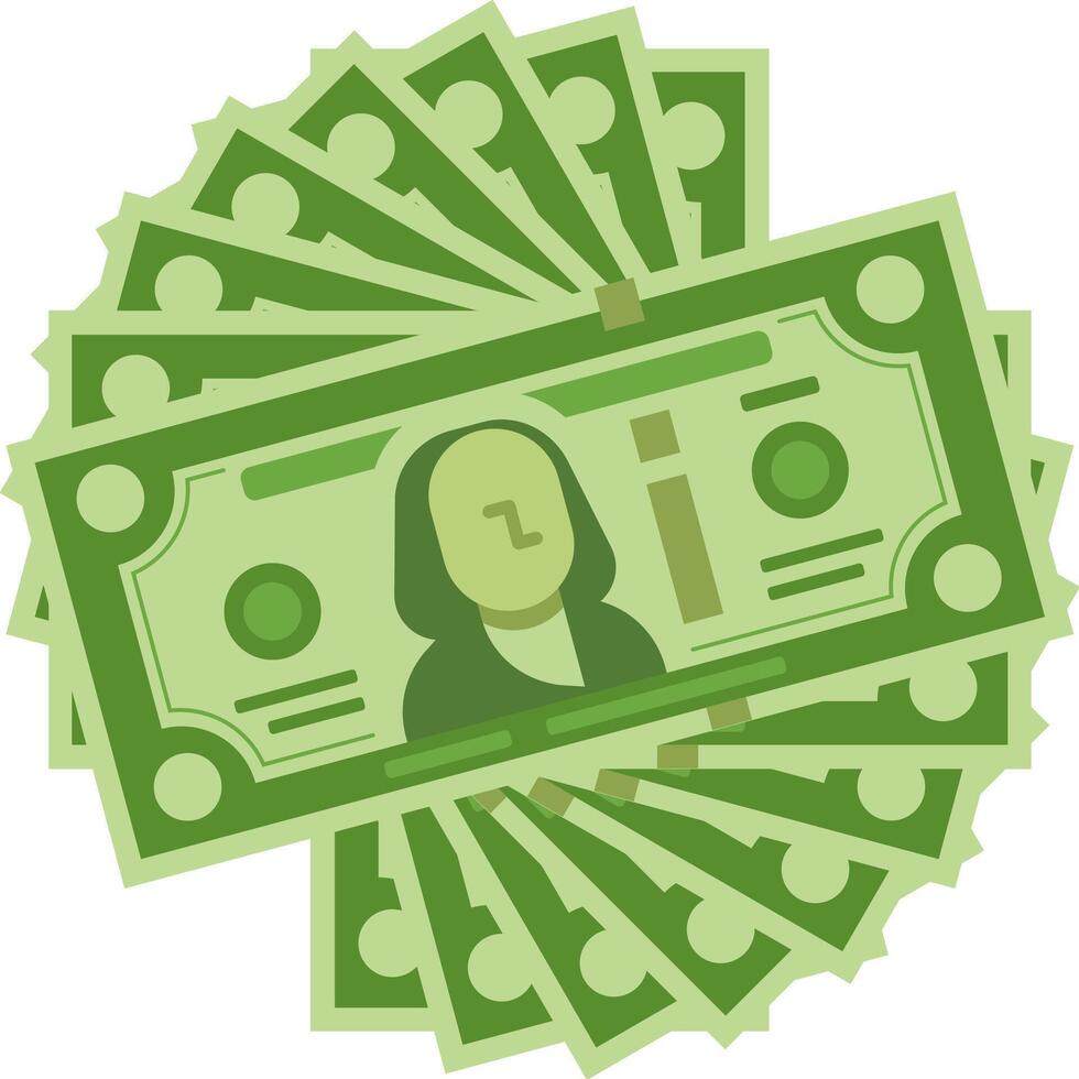 Several green banknotes are arranged in a fan, creating a visual representation of prosperity, savings, and financial success vector