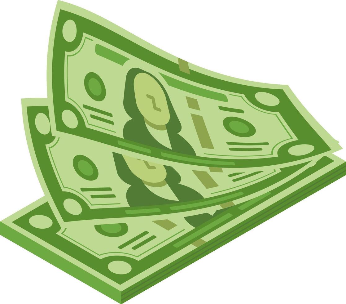 Several dollar bills are stacked together and waving in the wind, creating a dynamic representation of financial success and abundance vector