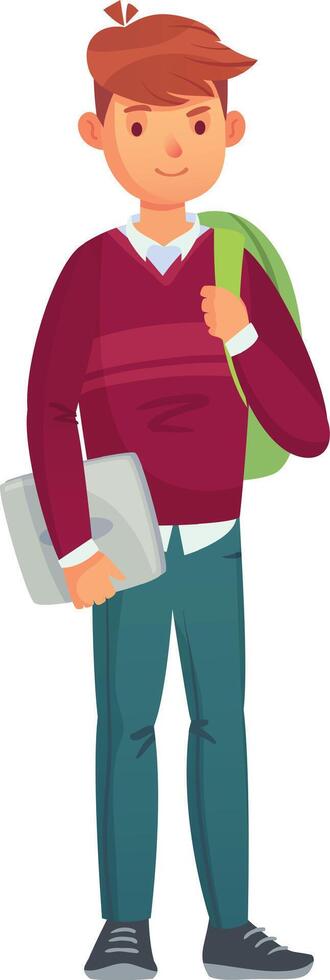 Happy student carrying a laptop and backpack going back to school, college or university, education and learning concept vector