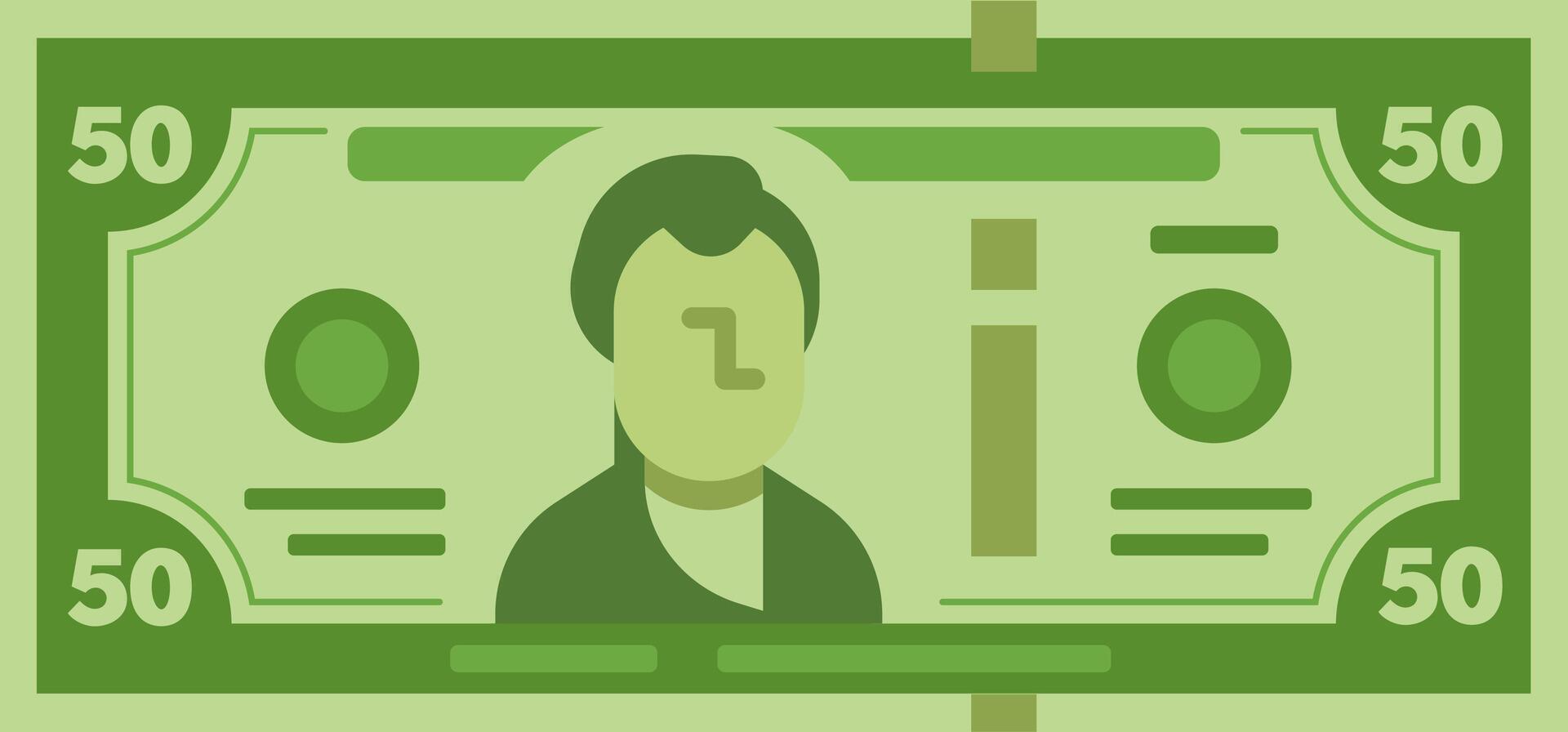 Close up of a fifty dollar bill, showcasing american currency and financial concepts, symbolizing prosperity and stability. Explore the intricate details and learn about economics and finance vector