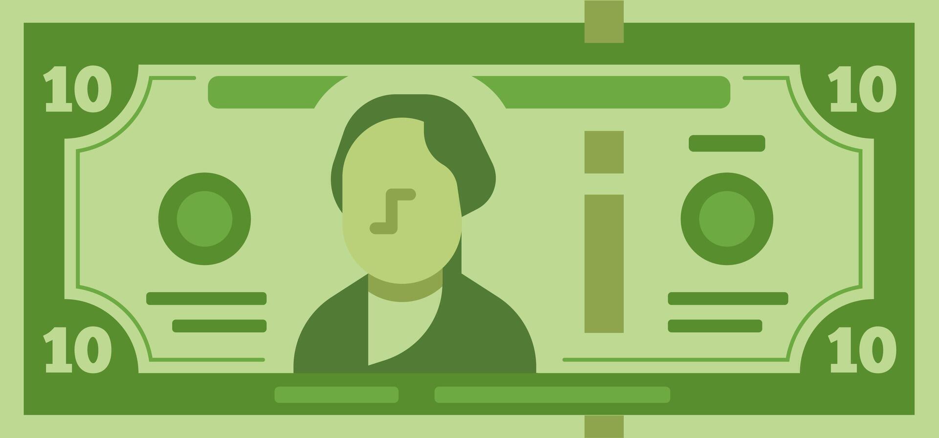Stylized illustration of a ten dollar bill represents financial concepts such as wealth, savings, investment, and economic growth vector