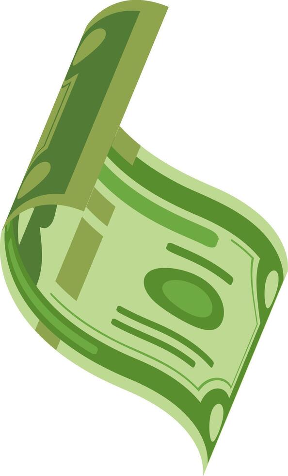 Stylized green banknote is floating and waving in the air, representing financial concepts such as income, investment, and economic growth vector