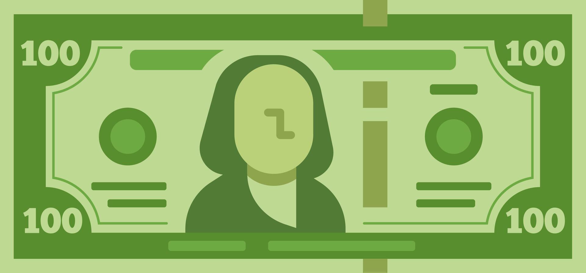 Stylized illustration of a one hundred dollar bill featuring a portrait, emphasizing financial concepts, wealth, and the us monetary system vector