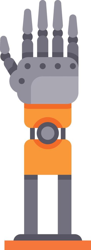 Robotic arm showing open palm gesture, featuring an orange and grey color scheme, in a flat design style conveying modern technology and automation vector