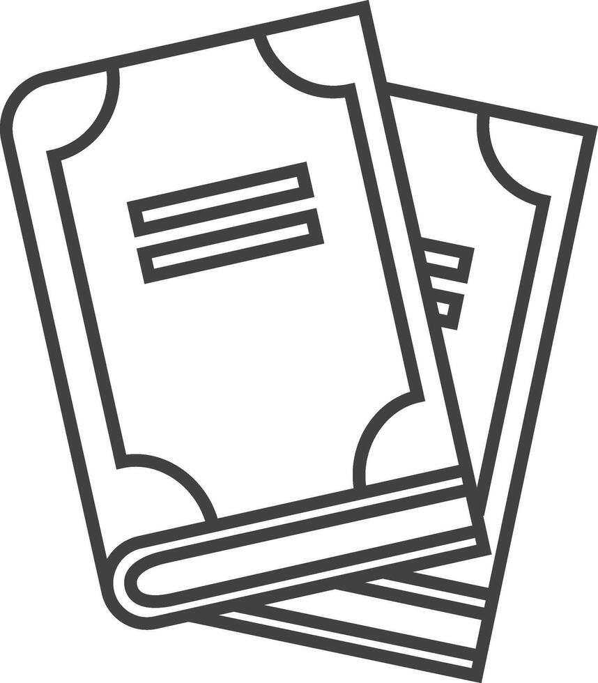 Two overlapping books symbolize reading, education, and knowledge in a simple black and white design, perfect for academic concepts vector