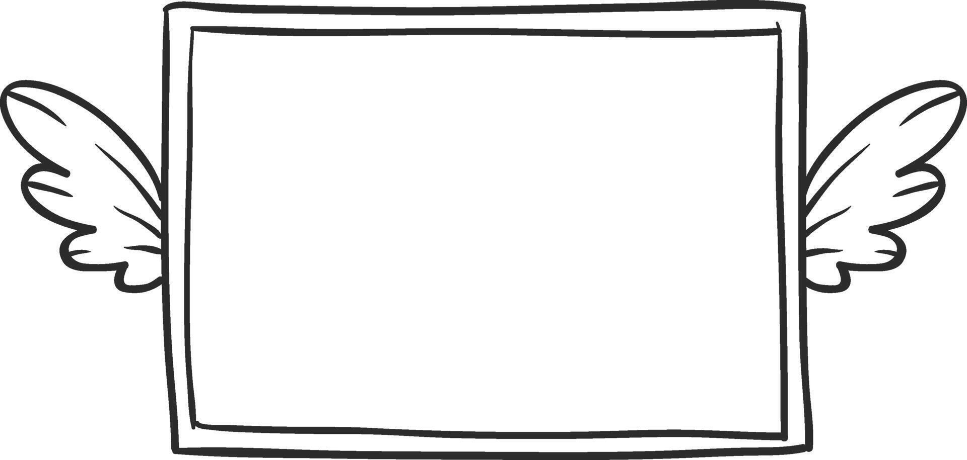 Hand drawn cartoon illustration of a simple frame with wings, symbolizing a message being delivered quickly and efficiently vector