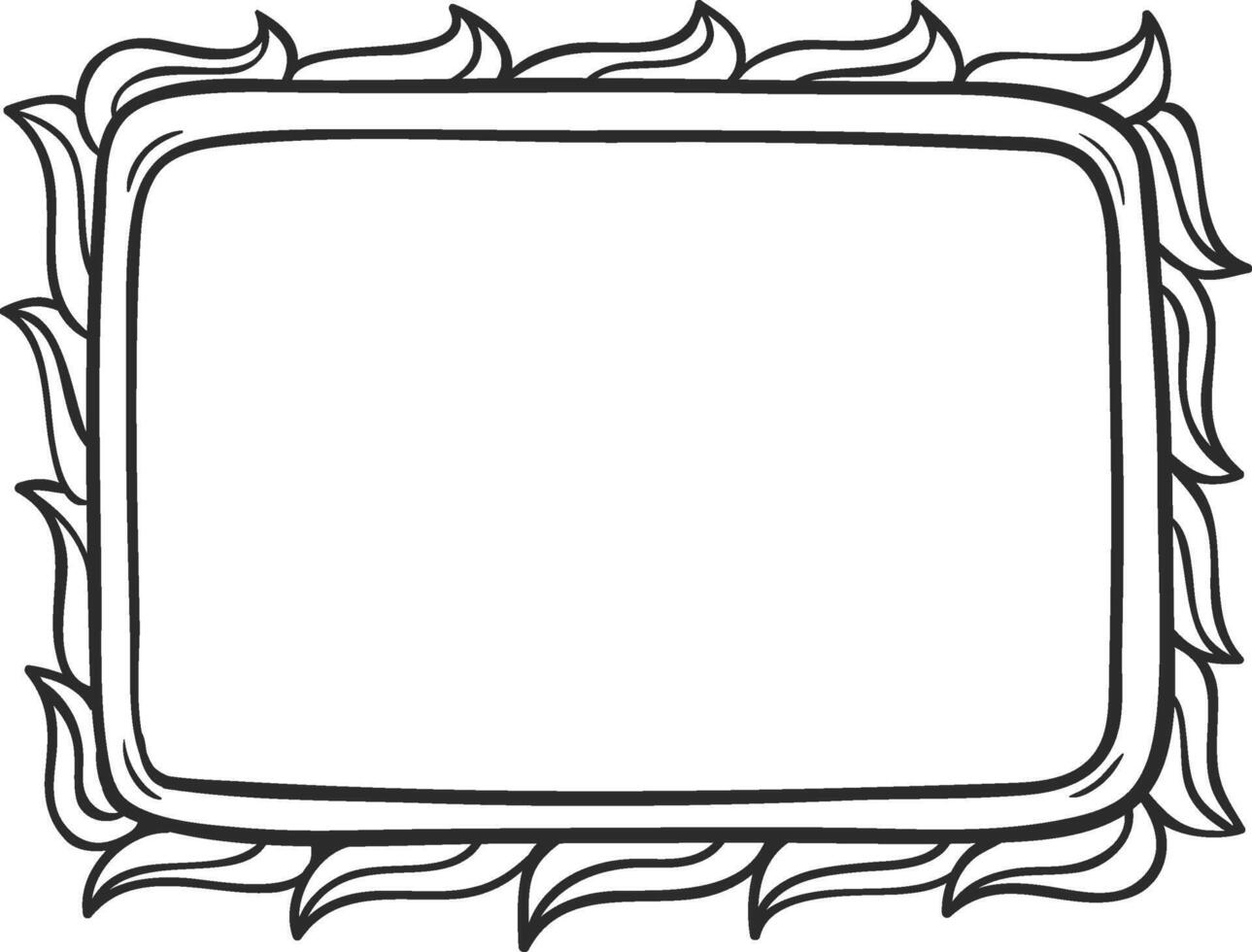 Hand drawn rectangular frame featuring rounded corners and a decorative border reminiscent of stylized leaves, offering a unique and artistic touch vector