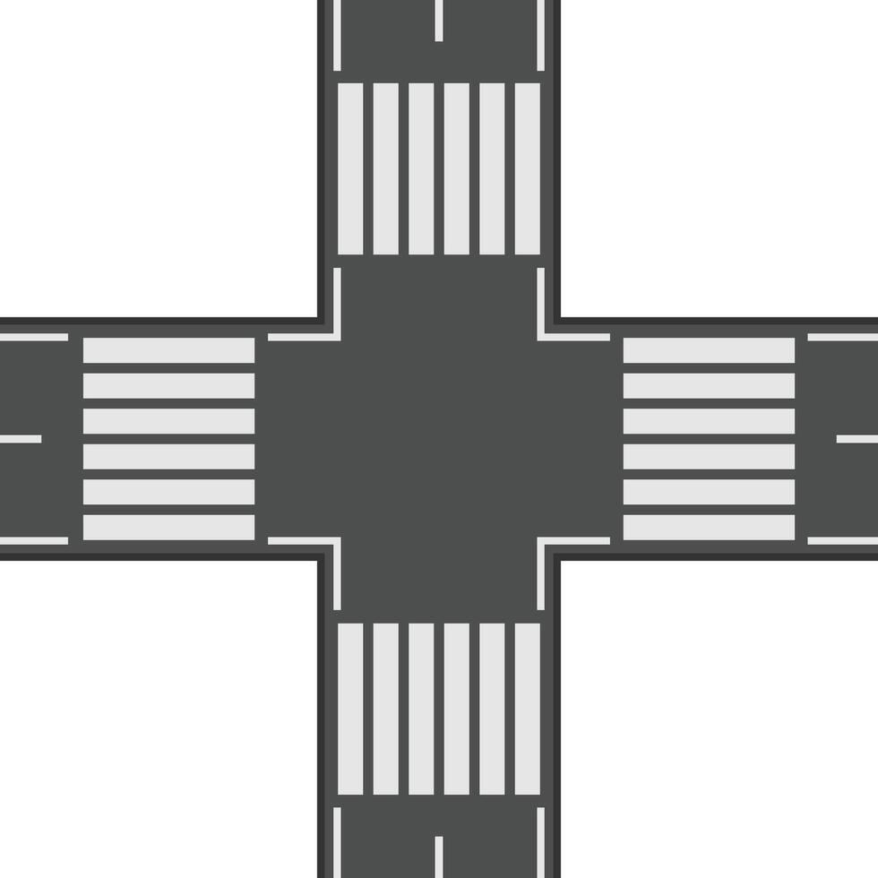 Busy city crossroads with four intersecting crosswalks, symbolizing pedestrian safety and urban planning. Crisscrossing lines guide pedestrians through bustling streets, ensuring smooth traffic flow vector