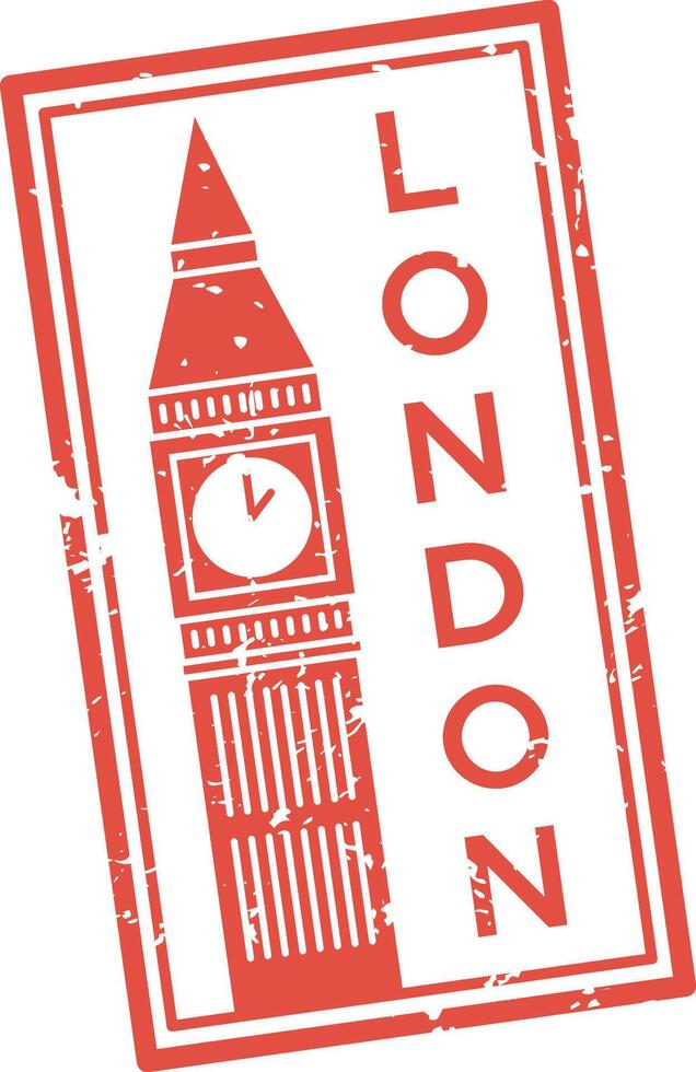 Vibrant red ink grunge rubber stamp with london and big ben, ideal for travel themed projects. Evokes adventure in london, known for rich culture and stunning architecture vector