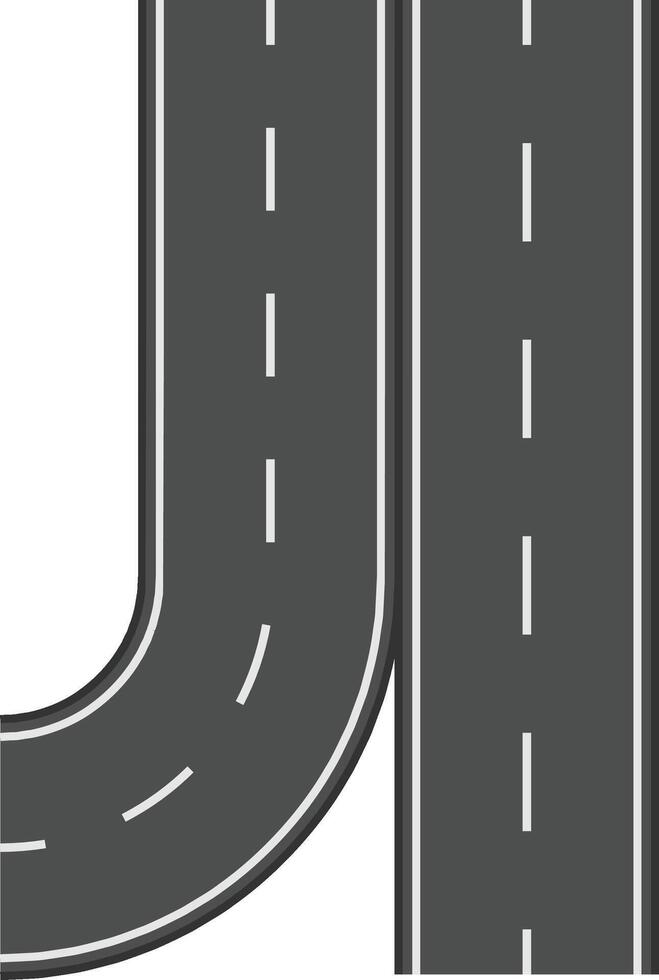Illustration featuring a winding road seamlessly merging with a straight highway, creating a visual representation of diverging and converging paths, set against a clean white backdrop vector