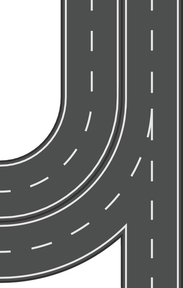 Winding road merging into a straight highway, creating a dynamic composition that evokes concepts of travel, transportation, and infrastructure development vector