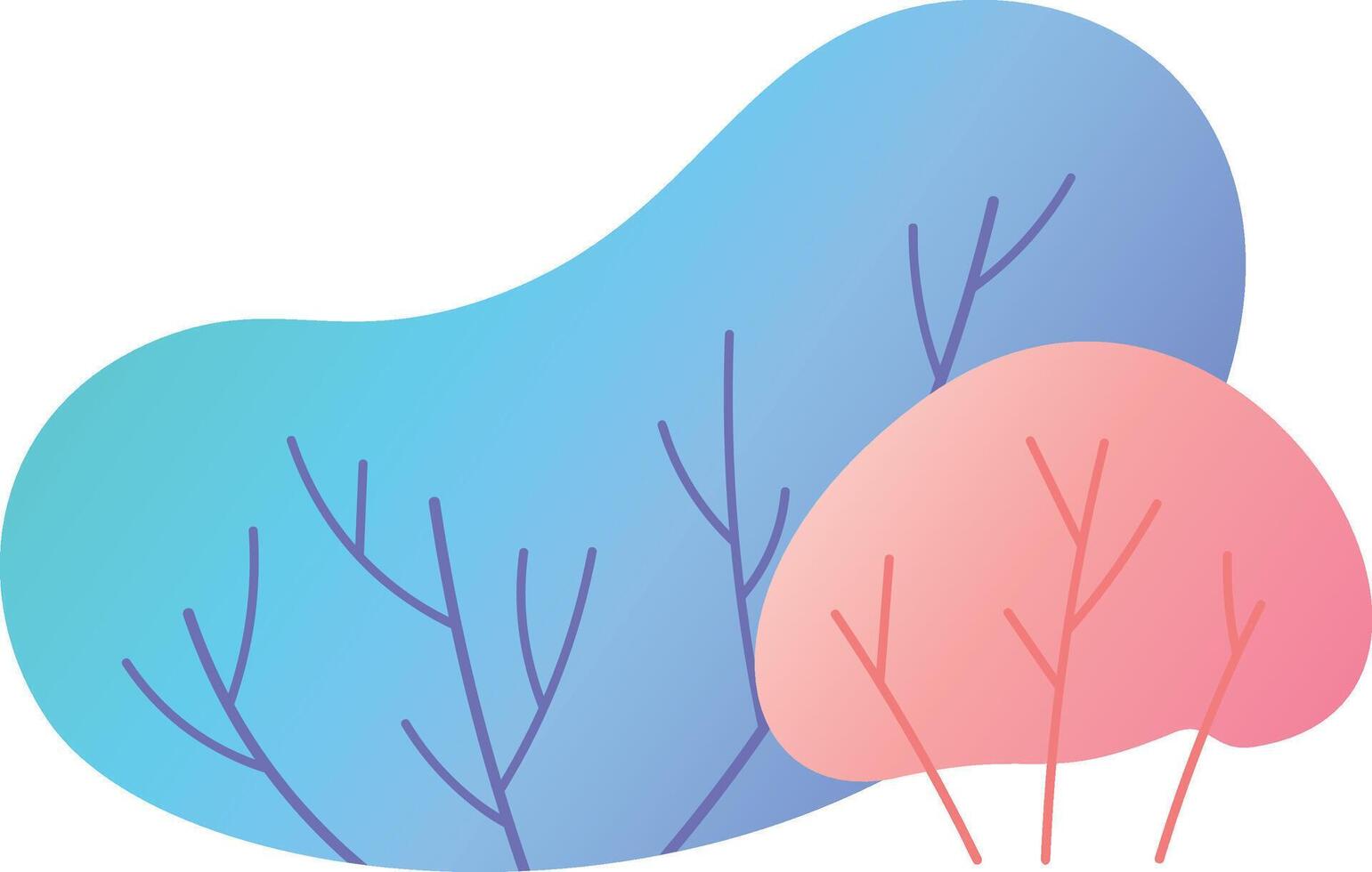 Coral and turquoise gradient blobs creating an abstract background with stylized bare trees, perfect for nature inspired designs vector