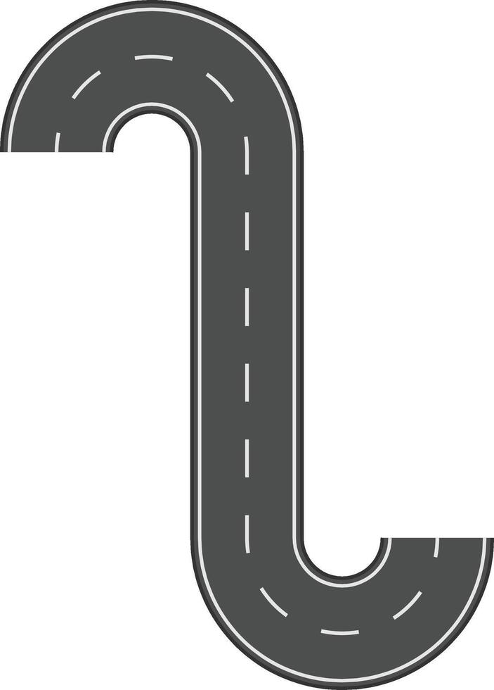 Winding road making two sharp turns creating an s shape with white lines on dark gray asphalt isolated on white background vector