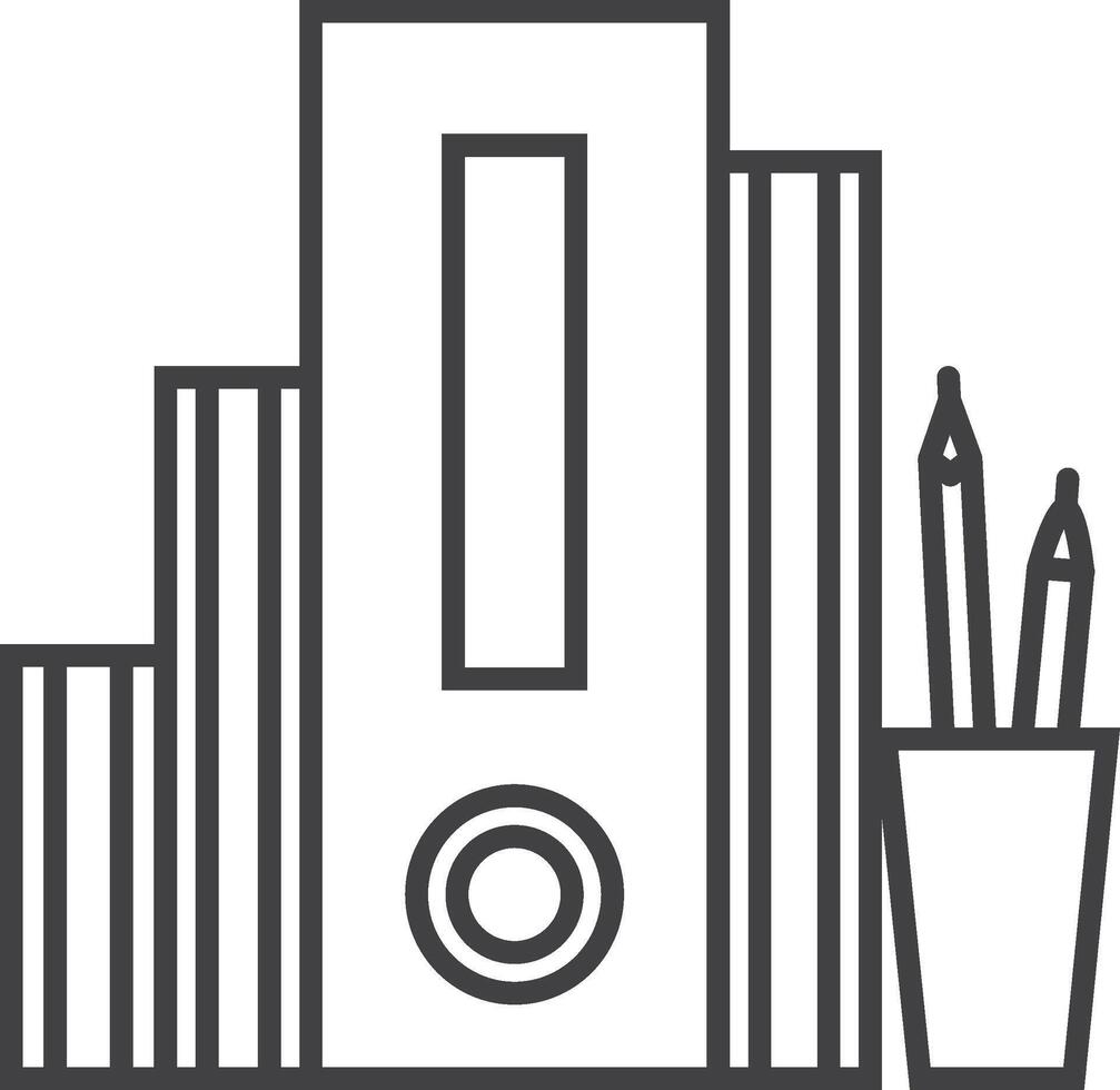 Office supplies including ring binders, books, and pencils in a cup are arranged neatly, suggesting an organized and productive workspace fostering creativity vector