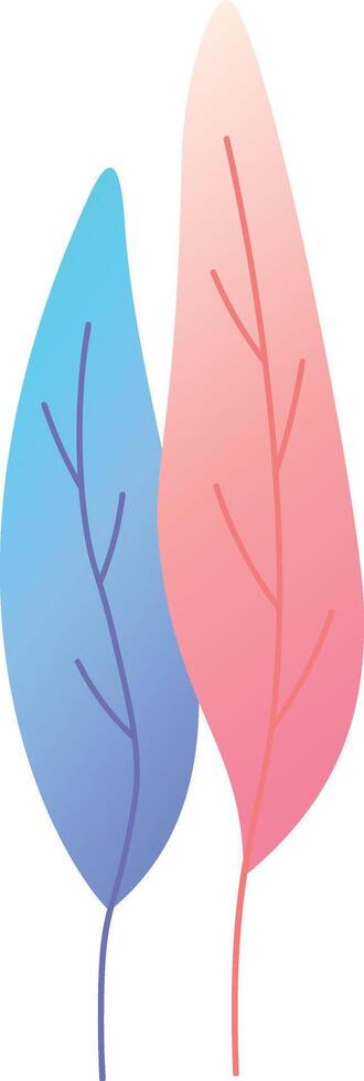 Minimalist illustration showcases two elongated leaves, one radiating a cool blue gradient and the other a warm pink gradient, symbolizing a harmonious contrast vector