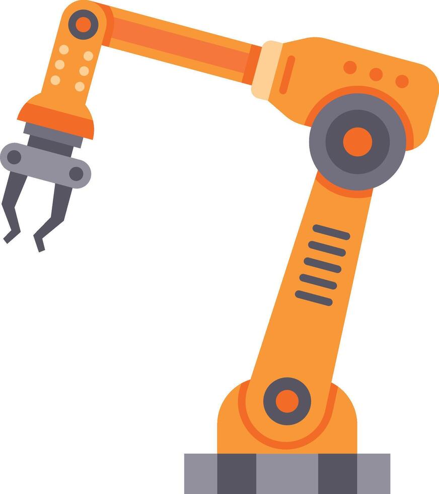 Orange robotic arm works efficiently in a high tech factory, showcasing advanced automation and innovative technology vector