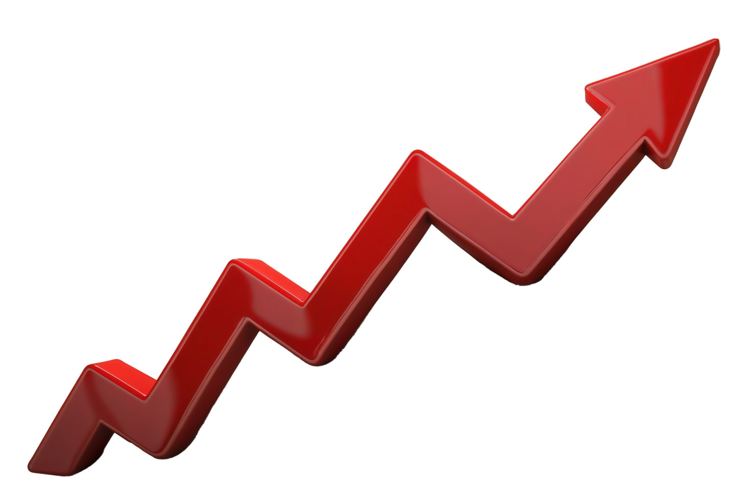 Red upward arrow graph showing rising trend, cut out on Transparent Background png