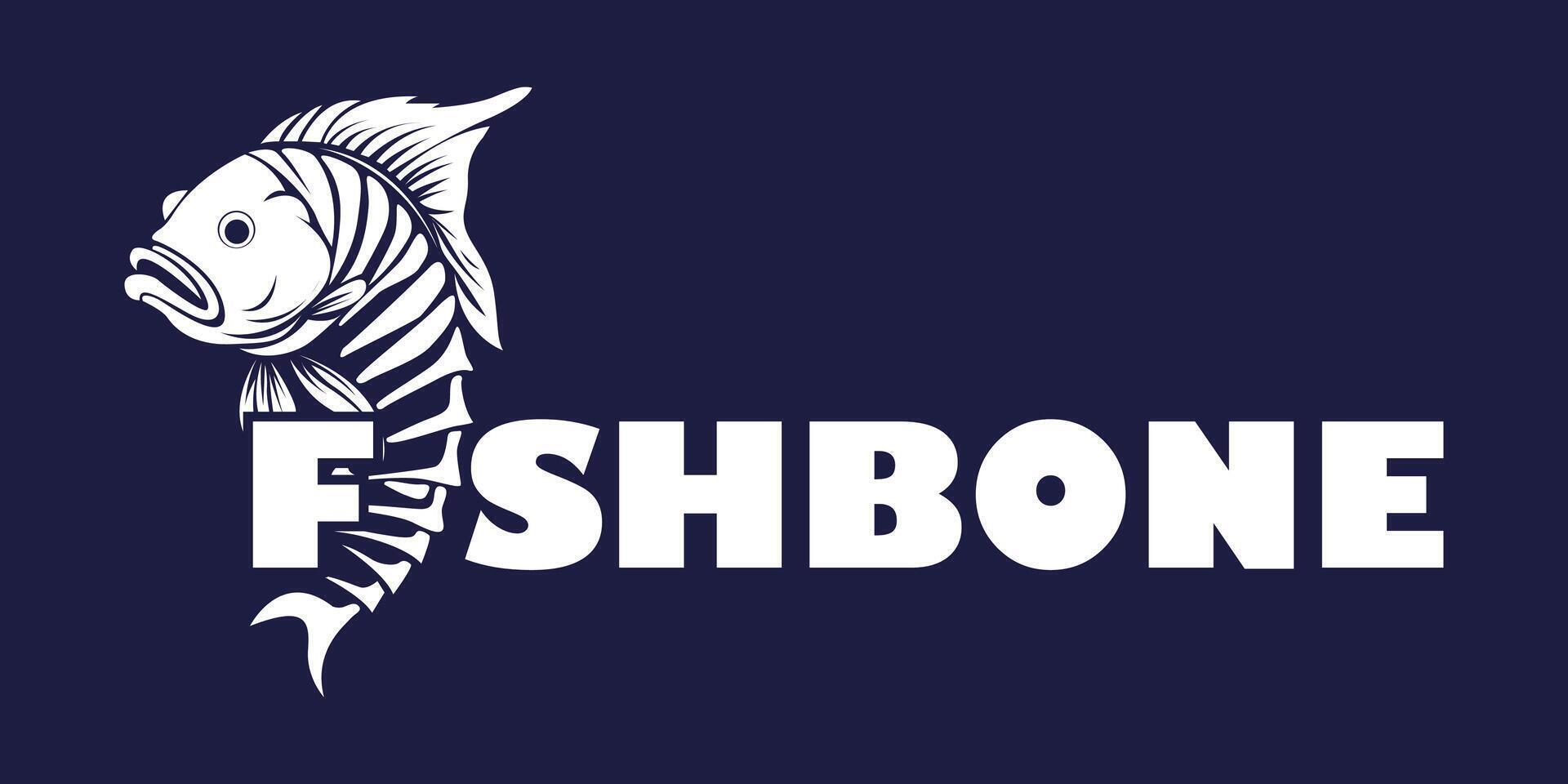 Fish bones logo, fish bone doodle illustration vector