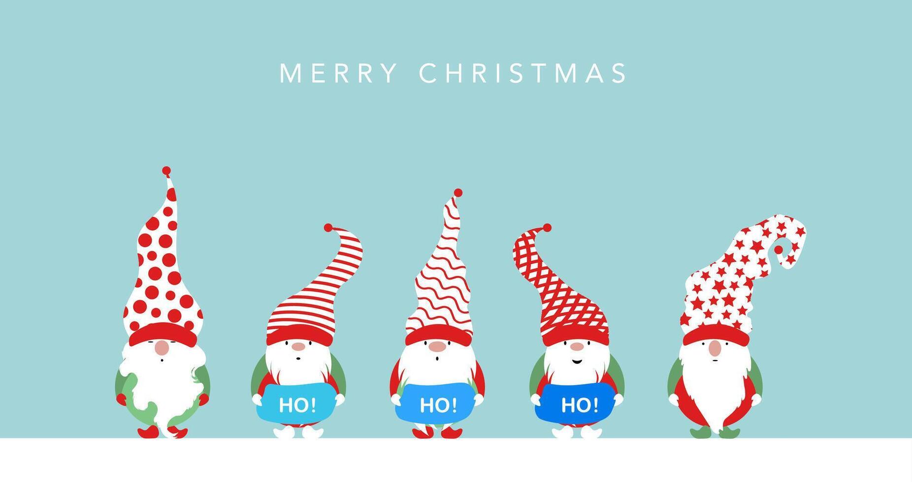 Set of Christmas Gnome, Scandinavian Nordic Gnomes, Cute Christmas Santa Gnome Elf. Illustration isolated on blue background. Xmas elements for design, invitations and greeting cards vector