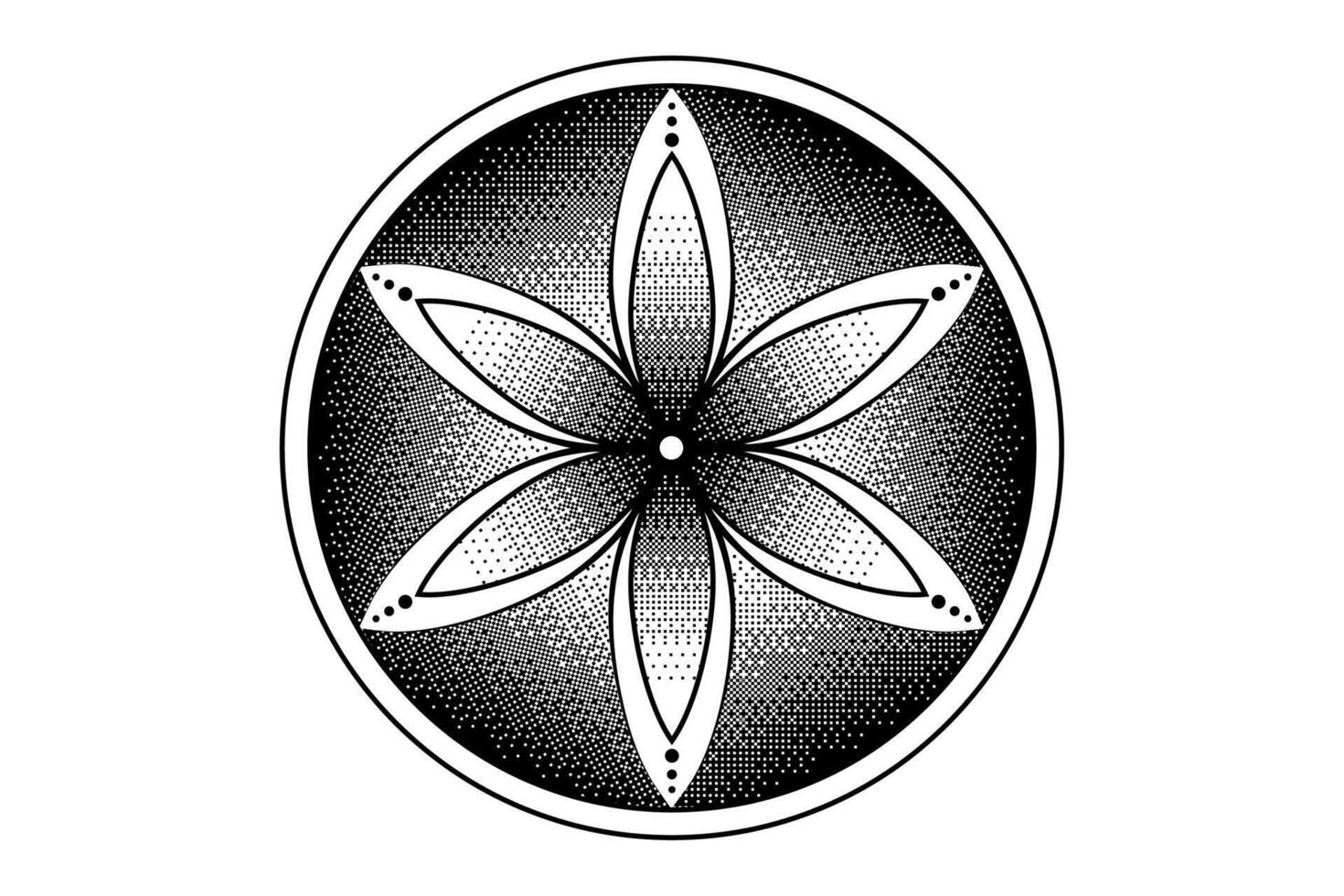 Seed Flower of life lotus icon, logo mandala sacred geometry, Pixel art design, tattoo symbol of harmony and balance. Mystical talisman, round design isolated on white background vector