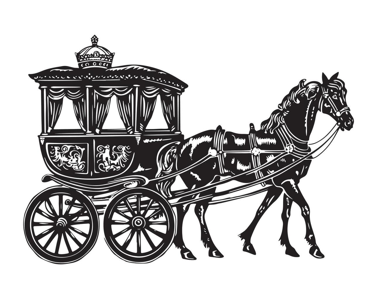 A horse drawn carriage with a crown on it vector