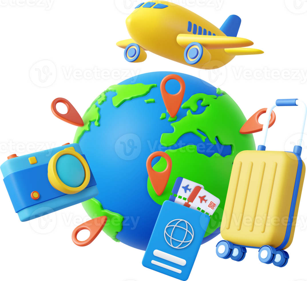 3d passport cover, suitcase and plane png