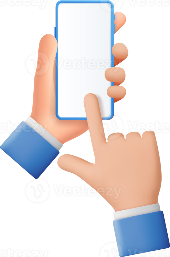 3d Hands hold blank smart phone icon. png