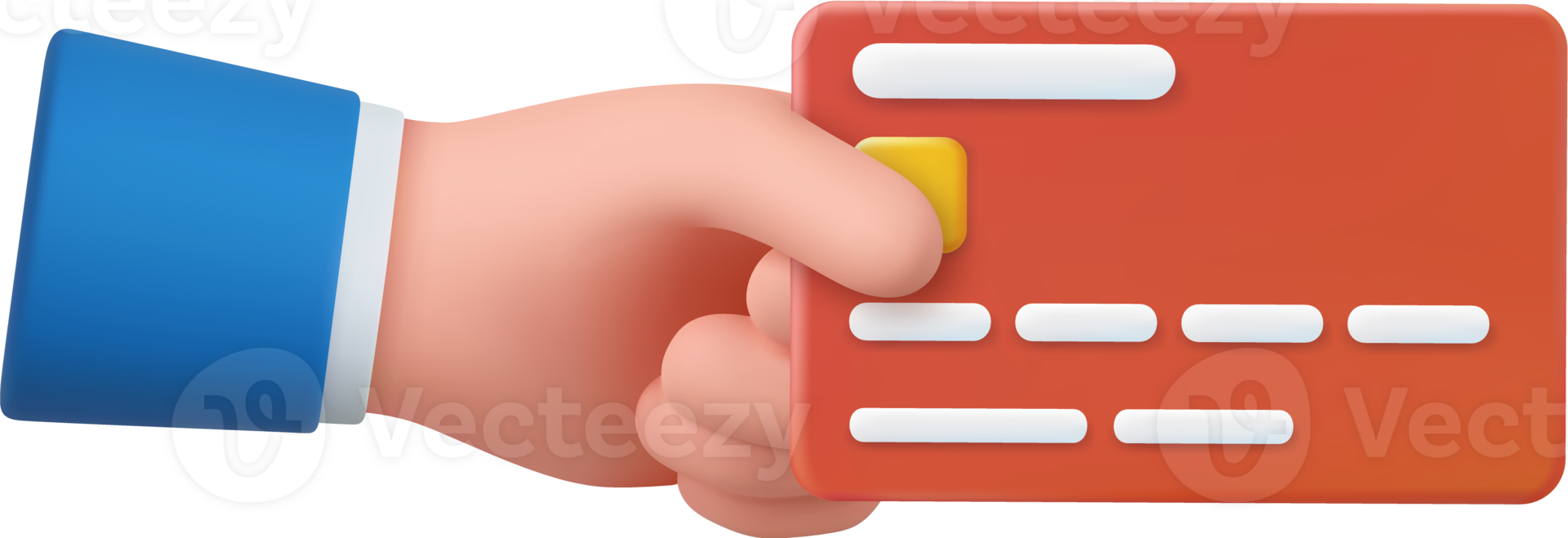 3D hand holds debit or credit card. . png