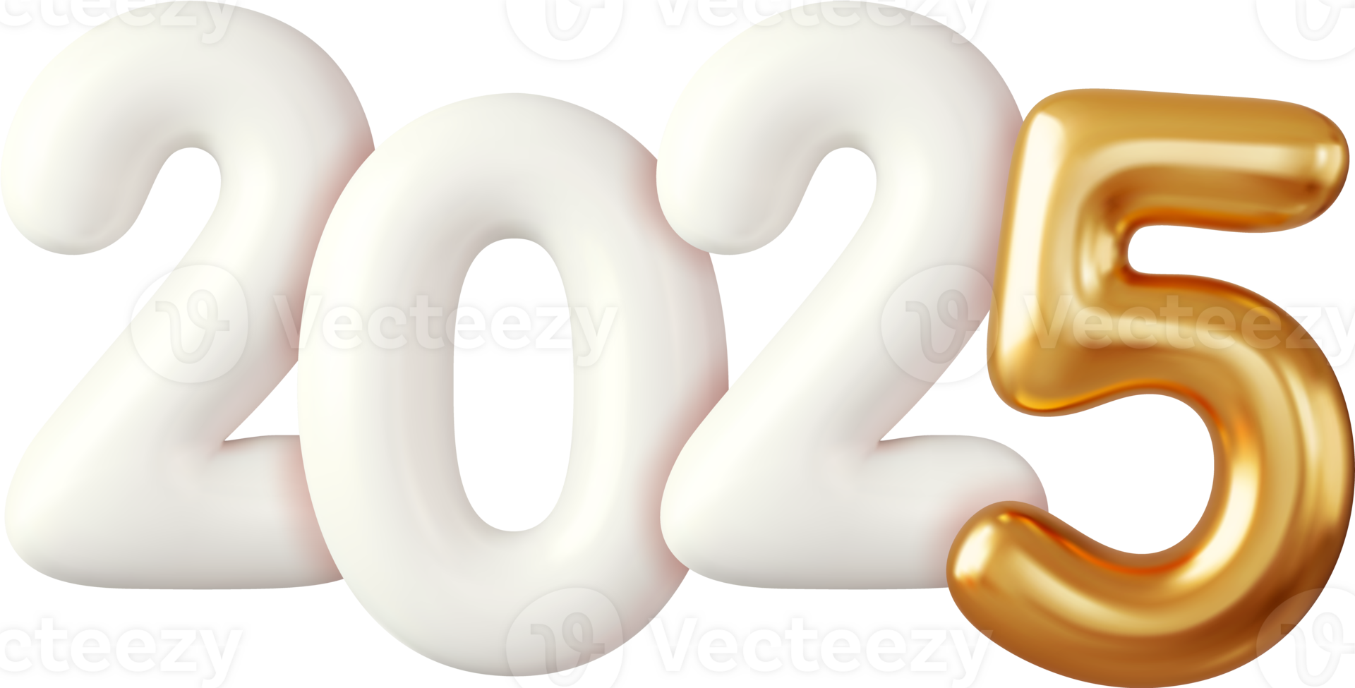 3d White and gold Foil Balloons 2025 png