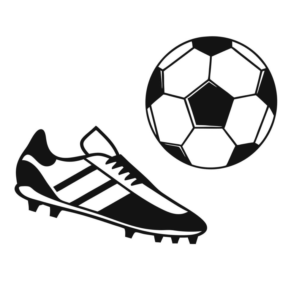 Soccer ball and shoe silhouette illustration vector