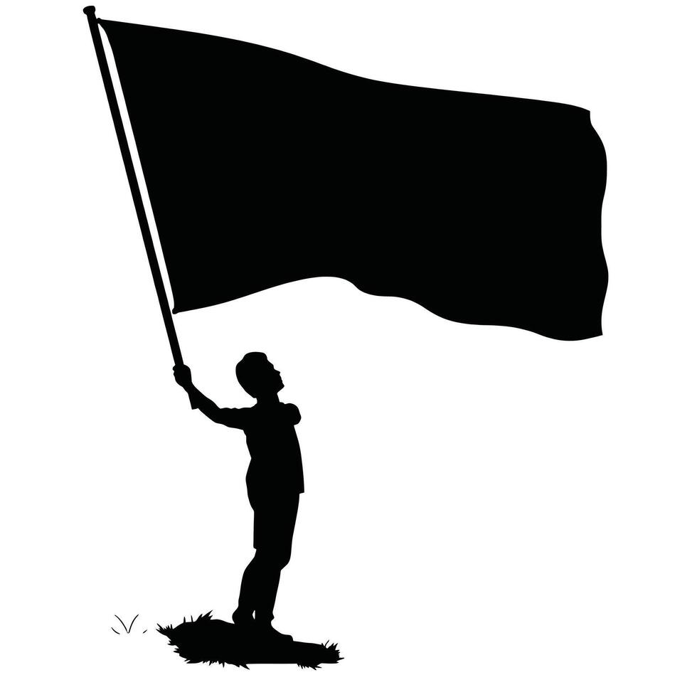 Silhouette of a boy holding a black flag vector