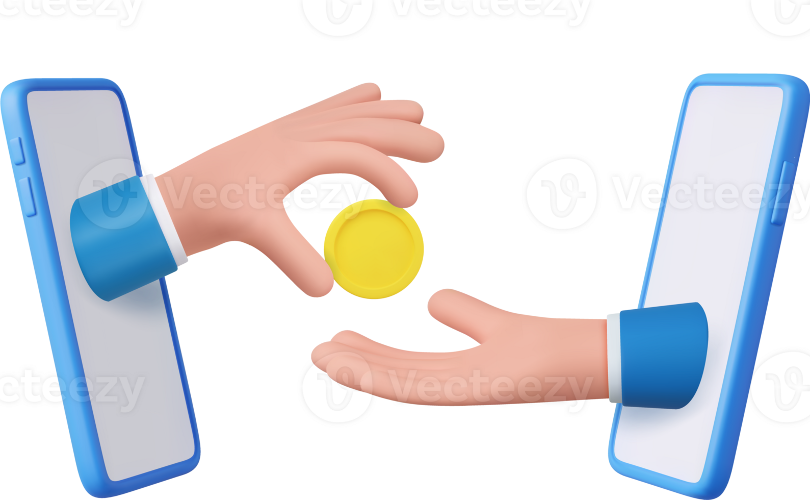 3d Cartoon character hands give and take golden coin. png