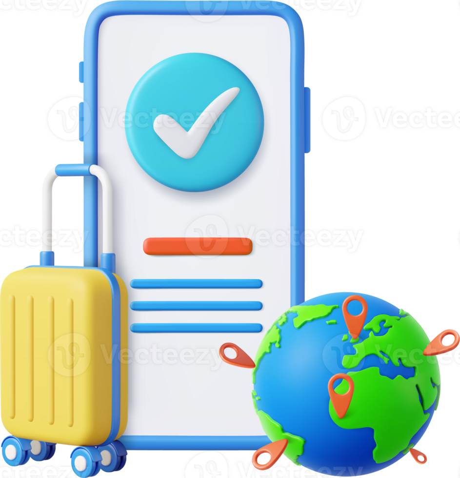 3D suitcase and buy travel ticket online png