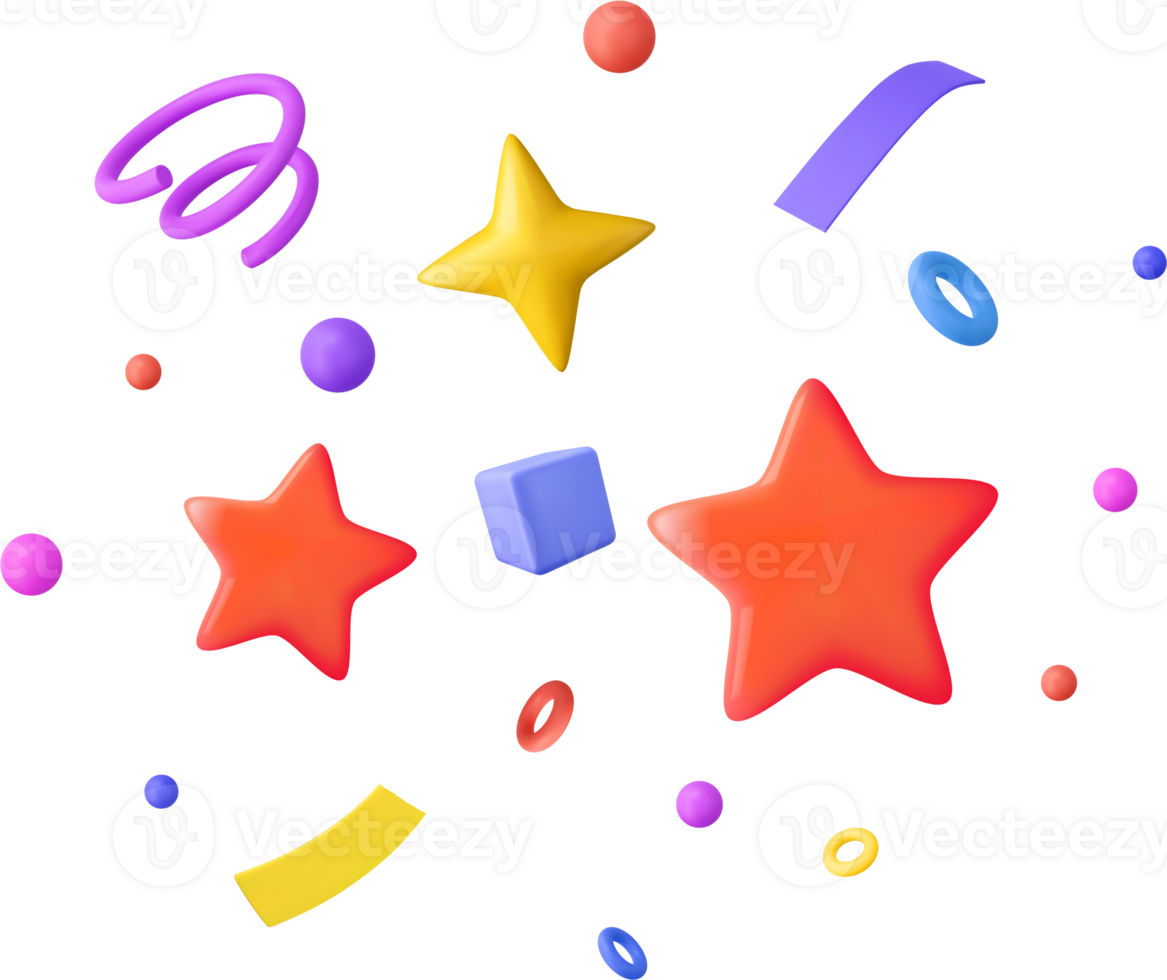 3D Party confetti with star and serpentine ribbon. png