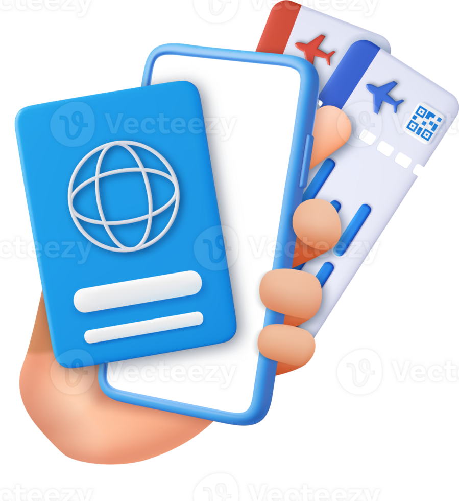 3D passport and airline boarding pass ticket png