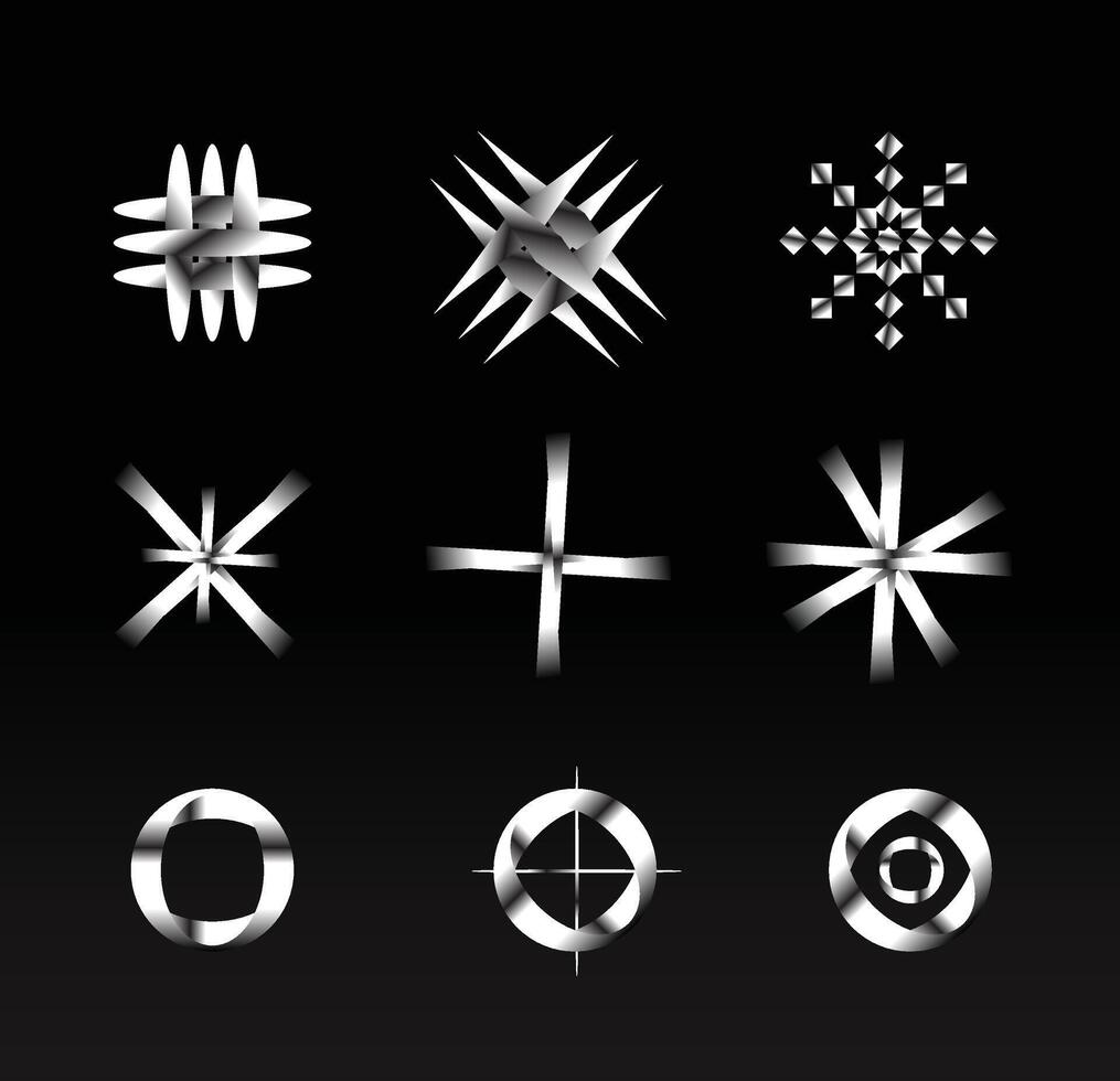 Silver Chrome Stars Set vector