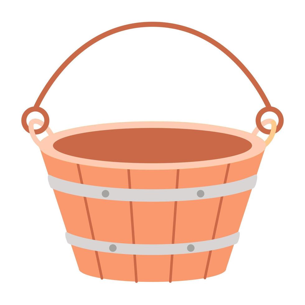 Wooden bath bucket with a handle. Accessory for bath and sauna. illustration. vector