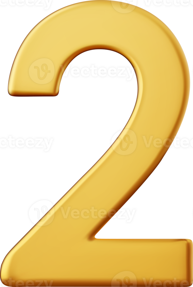 3d Number 2. two Number sign gold color. png
