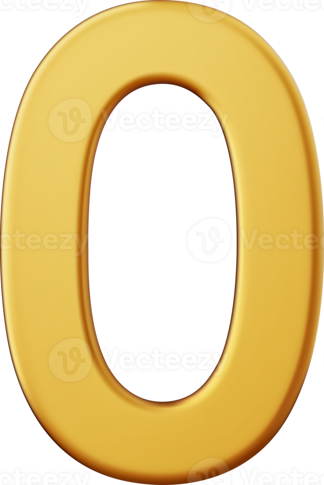 3d Number 0. zero Number sign gold color. png