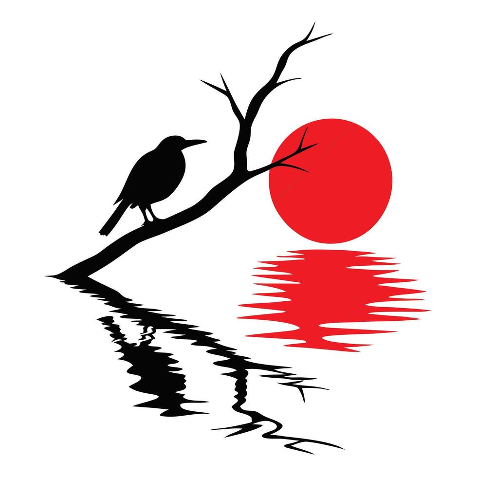 A bird sitting on a branch with the sun in the background vector