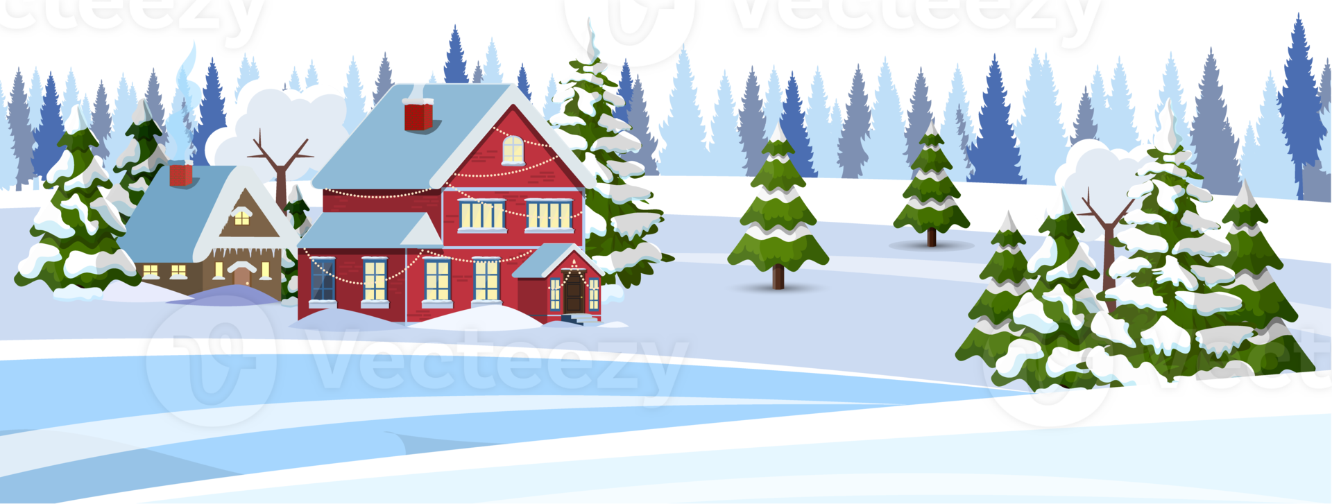 Christmas landscape background with snow and tree png