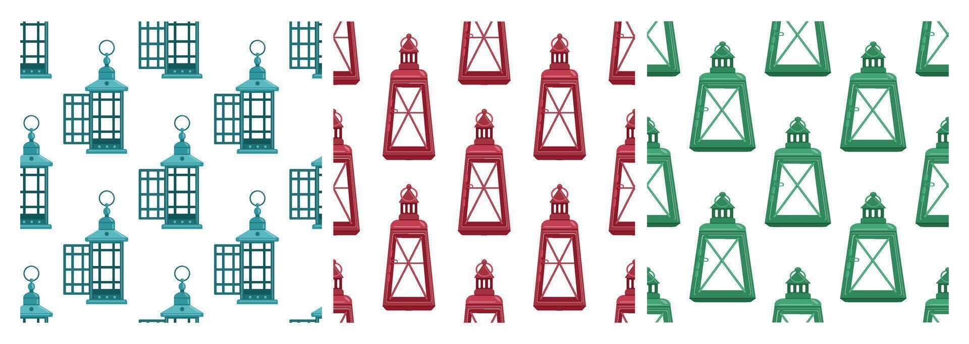 Seamless patterns with vintage lanterns vector