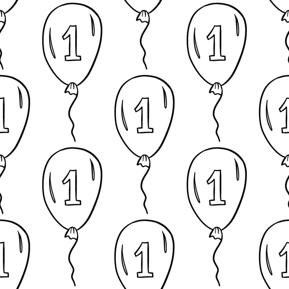 Seamless pattern of balloon with number one in the center in outline style vector