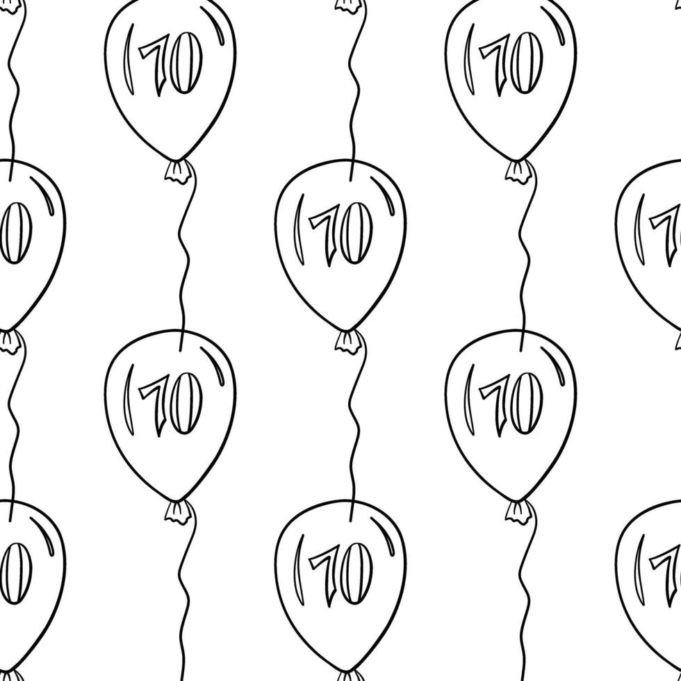 Seamless pattern of balloon with number seventy in the center in outline style vector