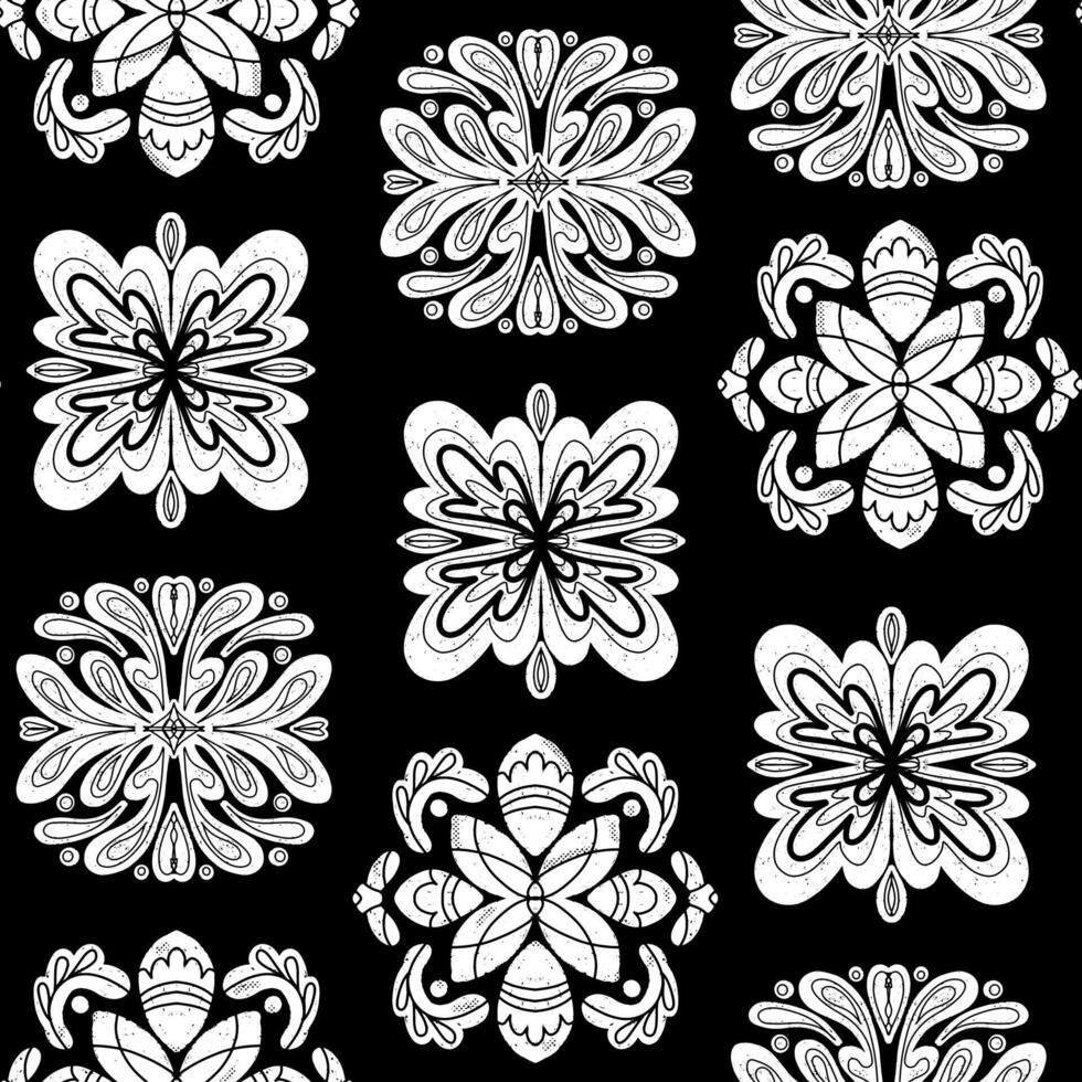 a black and white pattern with flowers and leaves vector